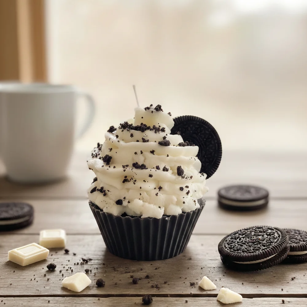 Elegant Black and White Cupcake Candle